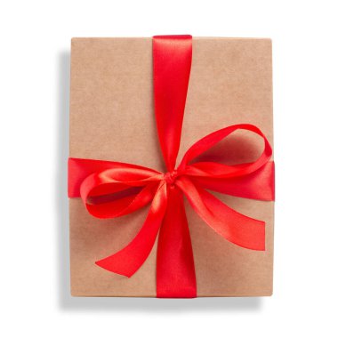 Kırmızı kurdeleli bir kutu.