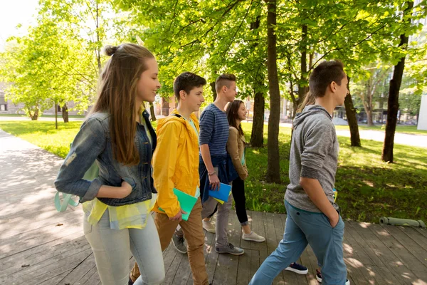 Groupe d'adolescents heureux marchant à l'extérieur — Photo