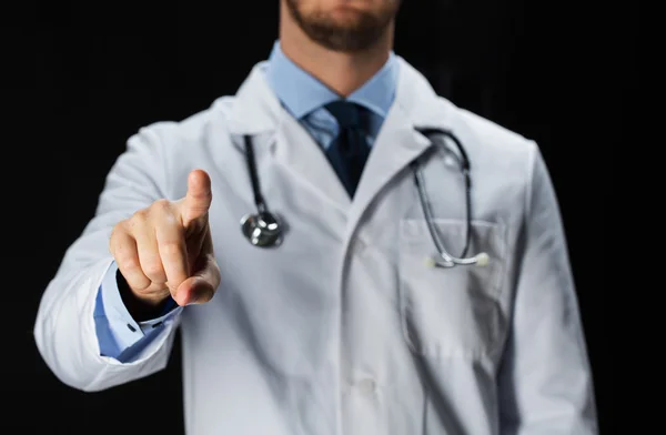 Close up of doctor in white coat with stethoscope — Stock Photo, Image