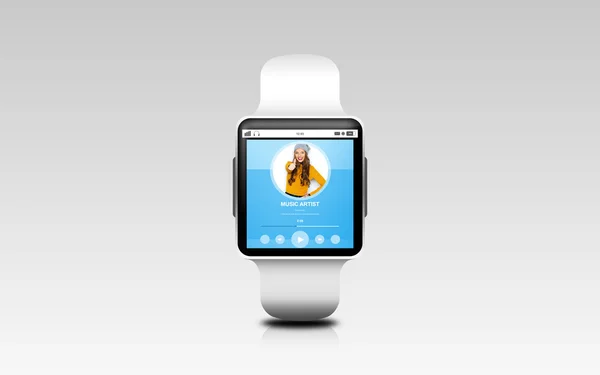 Close up of smart watch with music — Stock Photo, Image