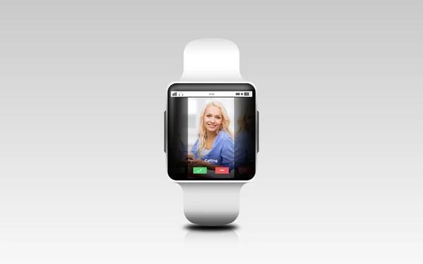 Close up of smart watch with incoming call — Stock Photo, Image