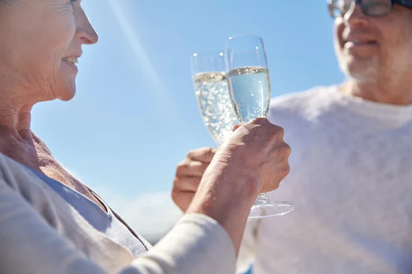 幸福的高级夫妇，在户外喝香槟 — 图库照片