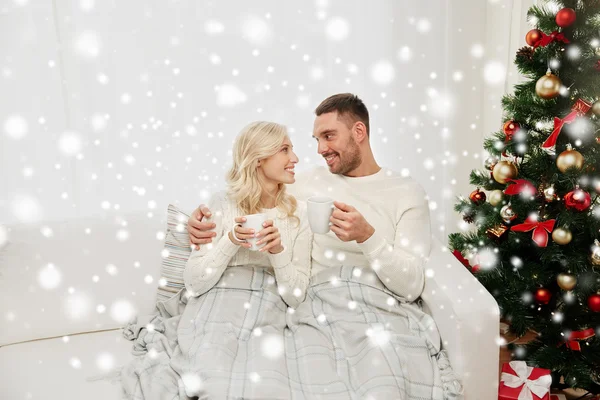 Heureux couple à la maison avec arbre de Noël — Photo