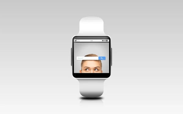 Close up of smart watch with internet search bar — Stock Photo, Image