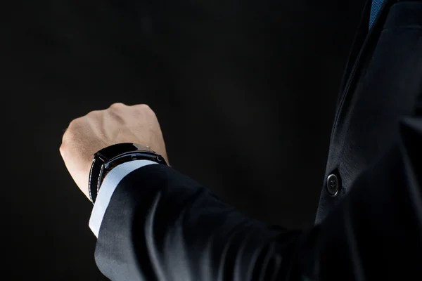 Close up of businessman hand with smart watch — Stock Photo, Image