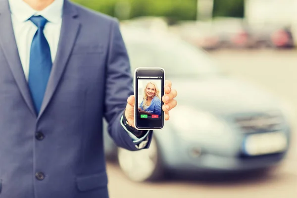 Close up of business man with smartphone call — Stock Photo, Image