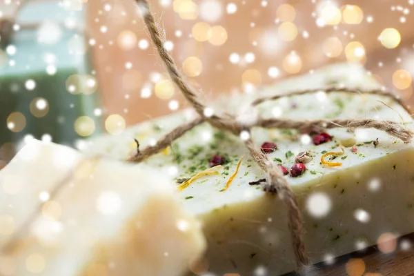 Close up of handmade soap bars on wood — Stock Photo, Image