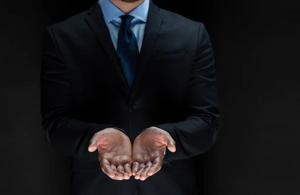 Close up of businessman with empty hands — Stock Photo, Image