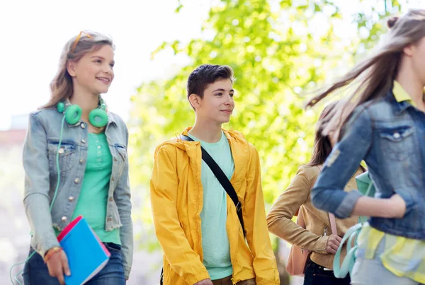 Groupe d'adolescents heureux marchant à l'extérieur — Photo