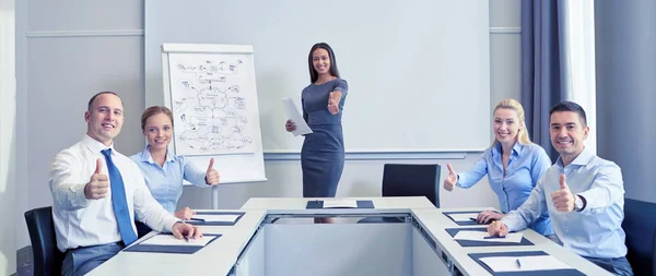 Group of smiling businesspeople showing thumbs up — Stock Photo, Image