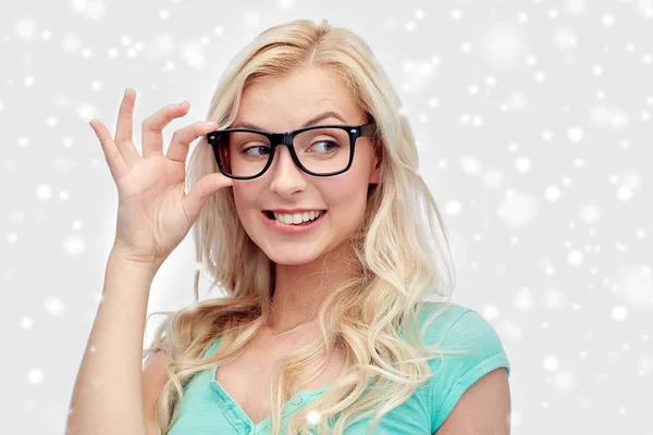 Happy young woman or teenage girl in glasses — Stock Photo, Image