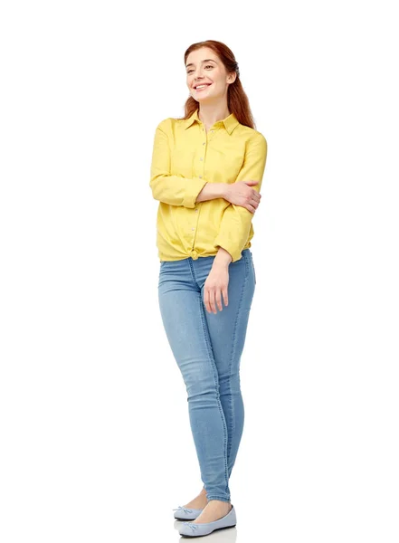 Happy young woman over white — Stock Photo, Image
