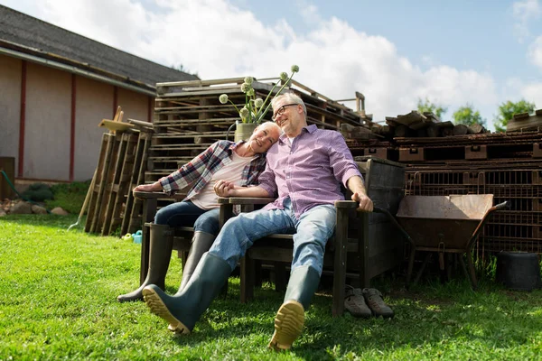 Счастливая пожилая пара на даче — стоковое фото