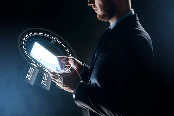 Close up of businessman with transparent tablet pc — Stock Photo, Image