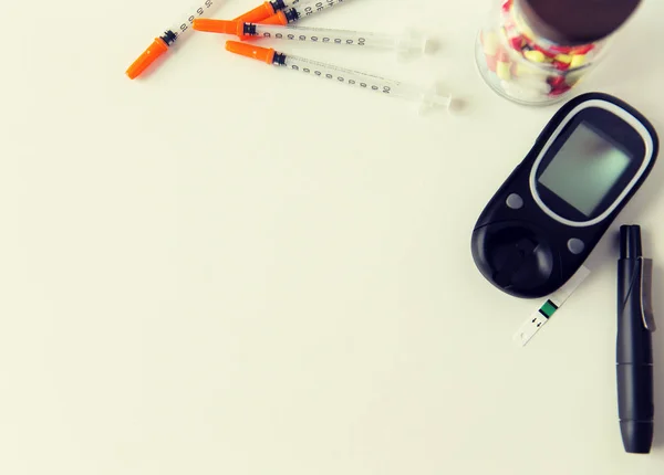 Close up of diabedic tools and medication — Stock Photo, Image