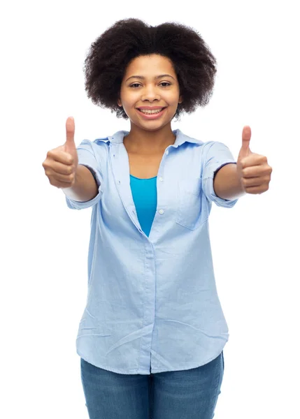 Feliz afroamericana mujer mostrando pulgares arriba — Foto de Stock