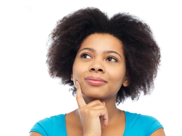 Happy african american young woman over white — Stock Photo, Image