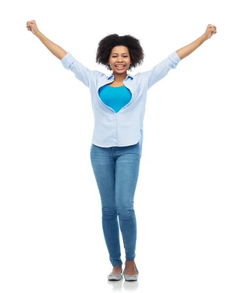 Feliz afroamericana joven mujer sobre blanco — Foto de Stock