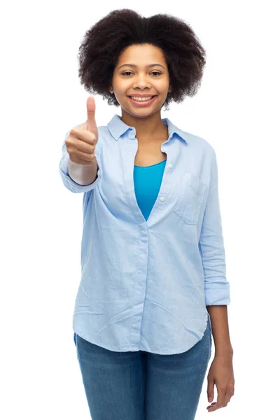 Szczęśliwy Afryki amerykanin kobieta pokazując kciuki w górę Obrazy Stockowe bez tantiem