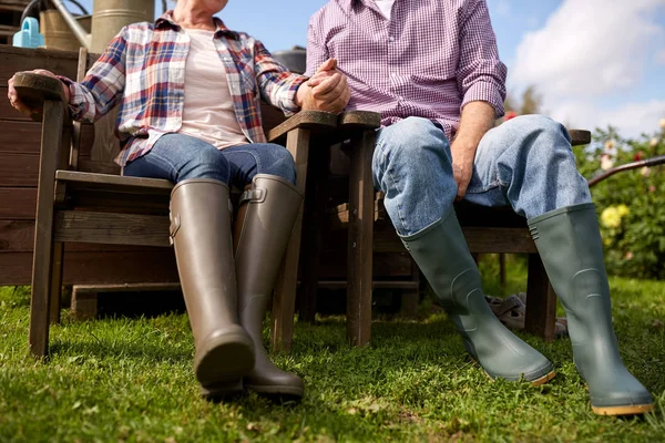 Šťastný pár senior v létě farm — Stock fotografie