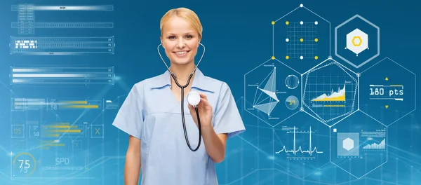 Smiling female doctor or nurse with stethoscope — Stock Photo, Image