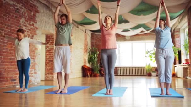 Grupp av människor att göra yogaövningar i gymmet — Stockvideo