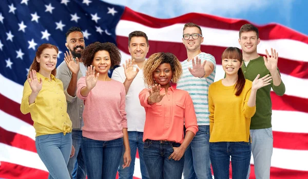 International group of happy people waving hand — Stock Photo, Image