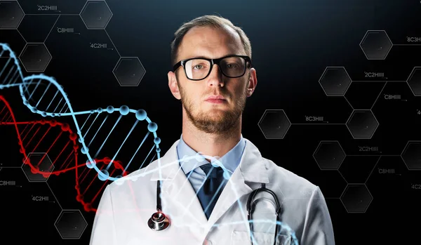 Close up of doctor in white coat with stethoscope — Stock Photo, Image