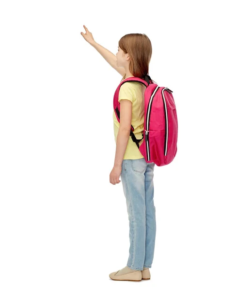 Küçük öğrenci kızla arkadan okul çantası — Stok fotoğraf