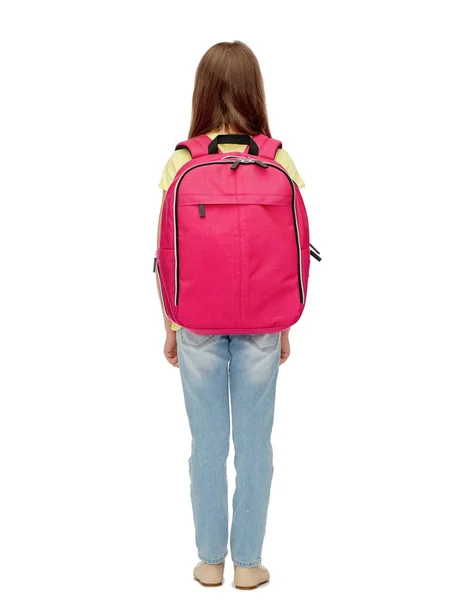 Niña estudiante con la bolsa de la escuela desde atrás Imágenes de stock libres de derechos