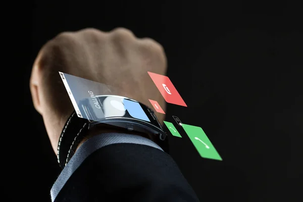 Close up of businessman hand with smartwatch — Stock Photo, Image