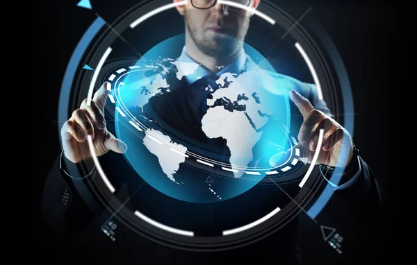 Close up of businessman with earth projection — Stock Photo, Image