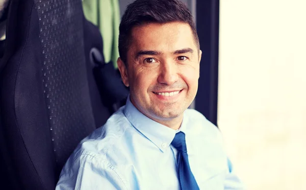 Close up of happy bus driver or businessman — Stock Photo, Image