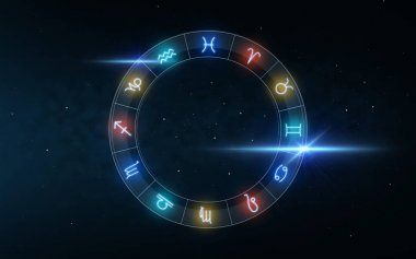 signs of zodiac over night sky and stars clipart