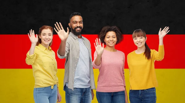 International group of happy people waving hands — Stock Photo, Image