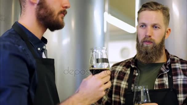 Männer trinken und testen Bier in Brauerei — Stockvideo