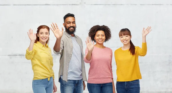 International group of happy people waving hands — Stock Photo, Image