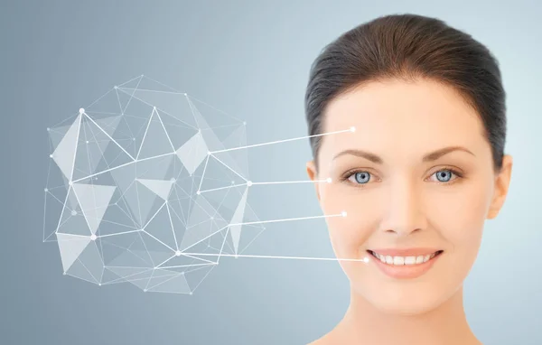 Woman face with low poly projection and pointers — Stock Photo, Image