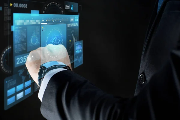 Close up of businessman hand with smartwatch — Stock Photo, Image