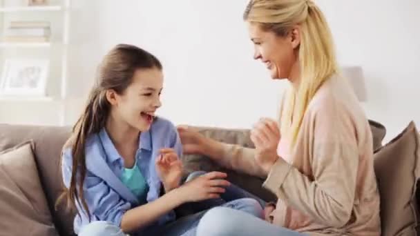 Happy family having fun and tickling at home — Stock Video