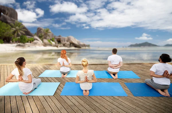 Skupina lidí, kteří cvičí jógu venku — Stock fotografie