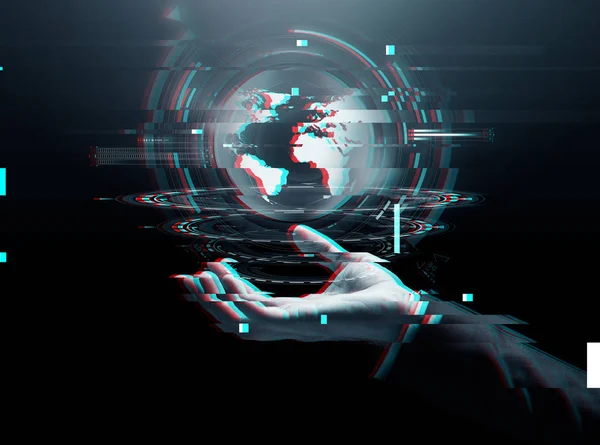 Бізнесмен рука віртуальна проекція землі — стокове фото