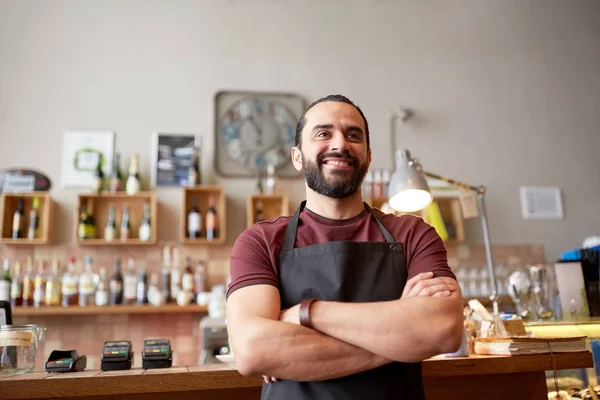 Happy man, barman or waiter at bar — Stock Photo, Image