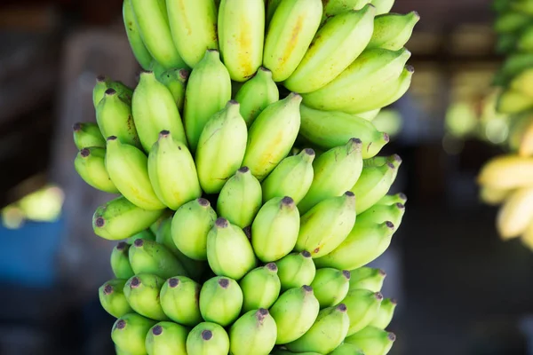 Racimo de plátanos verdes en el mercado callejero —  Fotos de Stock