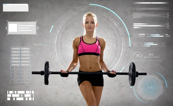 Young sporty woman exercising with barbell — Stock Photo, Image