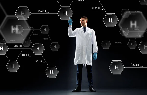 Scientist with virtual chemical formula projection — Stock Photo, Image