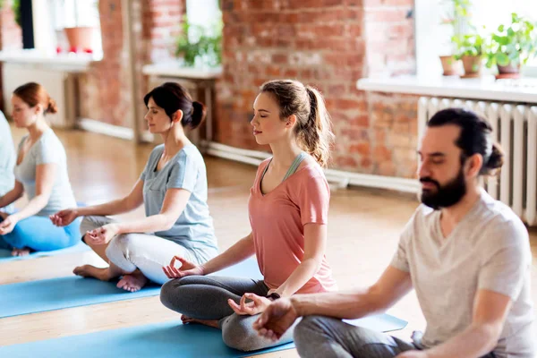 Grupo de pessoas fazendo exercícios de ioga no estúdio — Fotografia de Stock