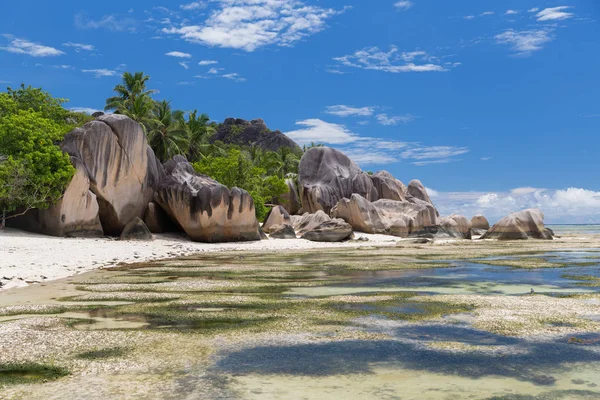 Island beach in indian ocean on seychelles — Stock Photo, Image