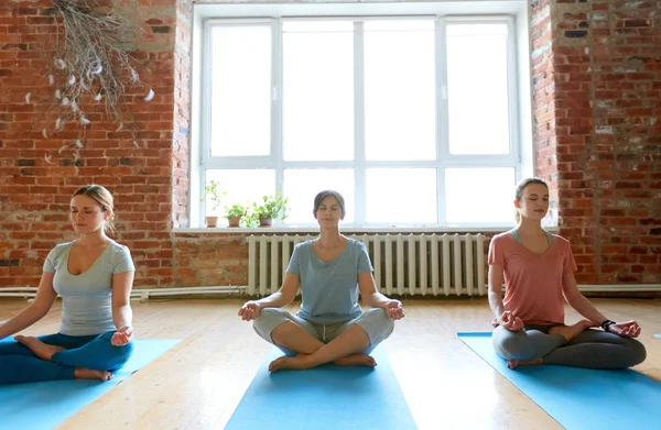 Meditáló emberek egy csoportja a jóga stúdióban — Stock Fotó