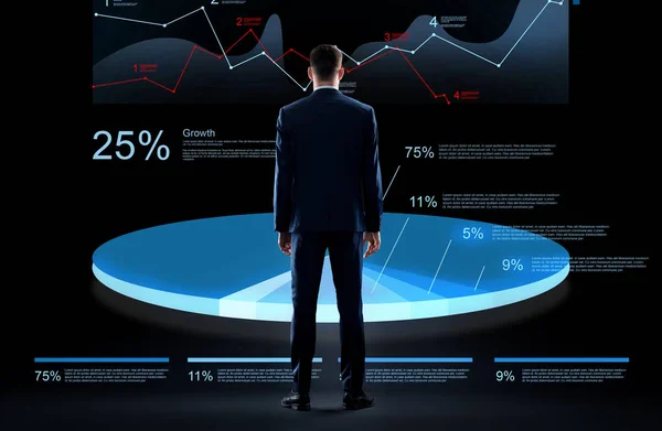 Businessman with virtual chart hologram — Stock Photo, Image